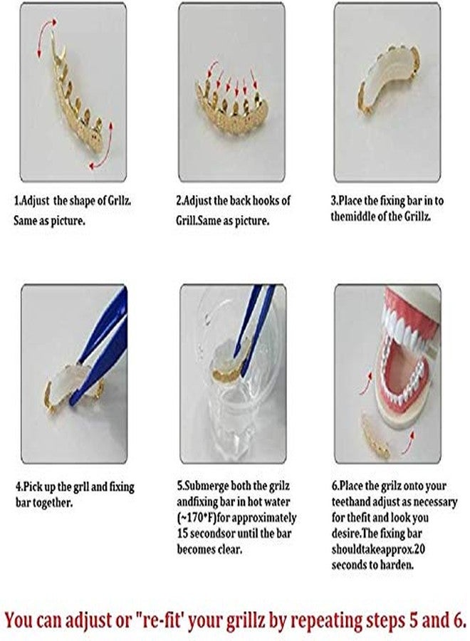 OOCC 18k Gold 6 Teeth Grillz Hip Hop Joker Diamond Top & Bottom Teeth Caps Grillz Set - Image 5
